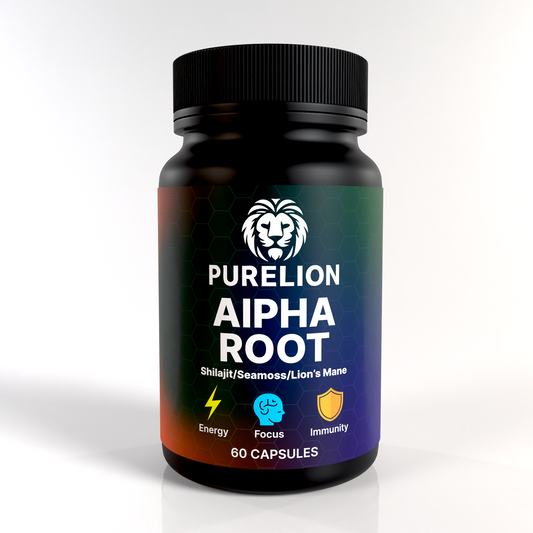 PURELION Alpha Root 60 capsules bottle – Shilajit, Seamoss, Lion’s Mane