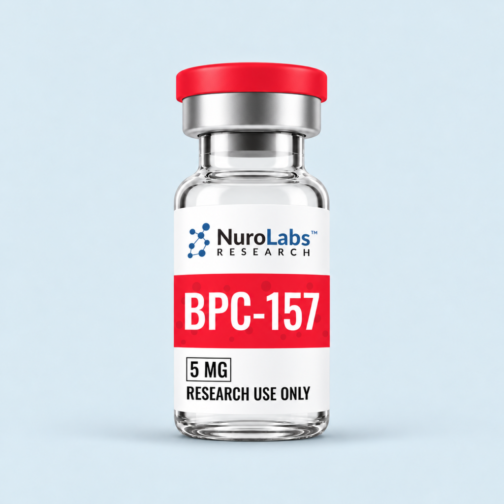 NuroLabs Research BPC-157 5 mg vial with smooth red cap and neutral white label